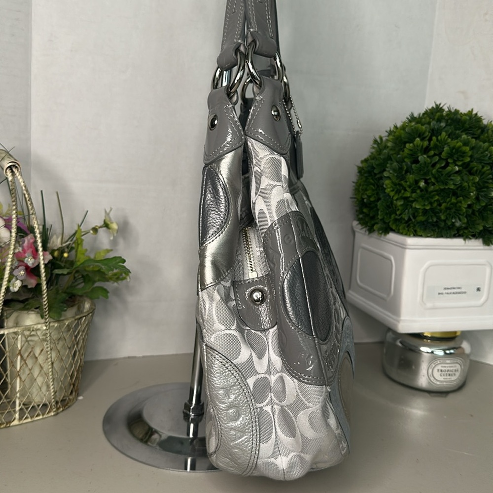 Coach Gray And Silver Patchwork Shoulder Bag - image 3